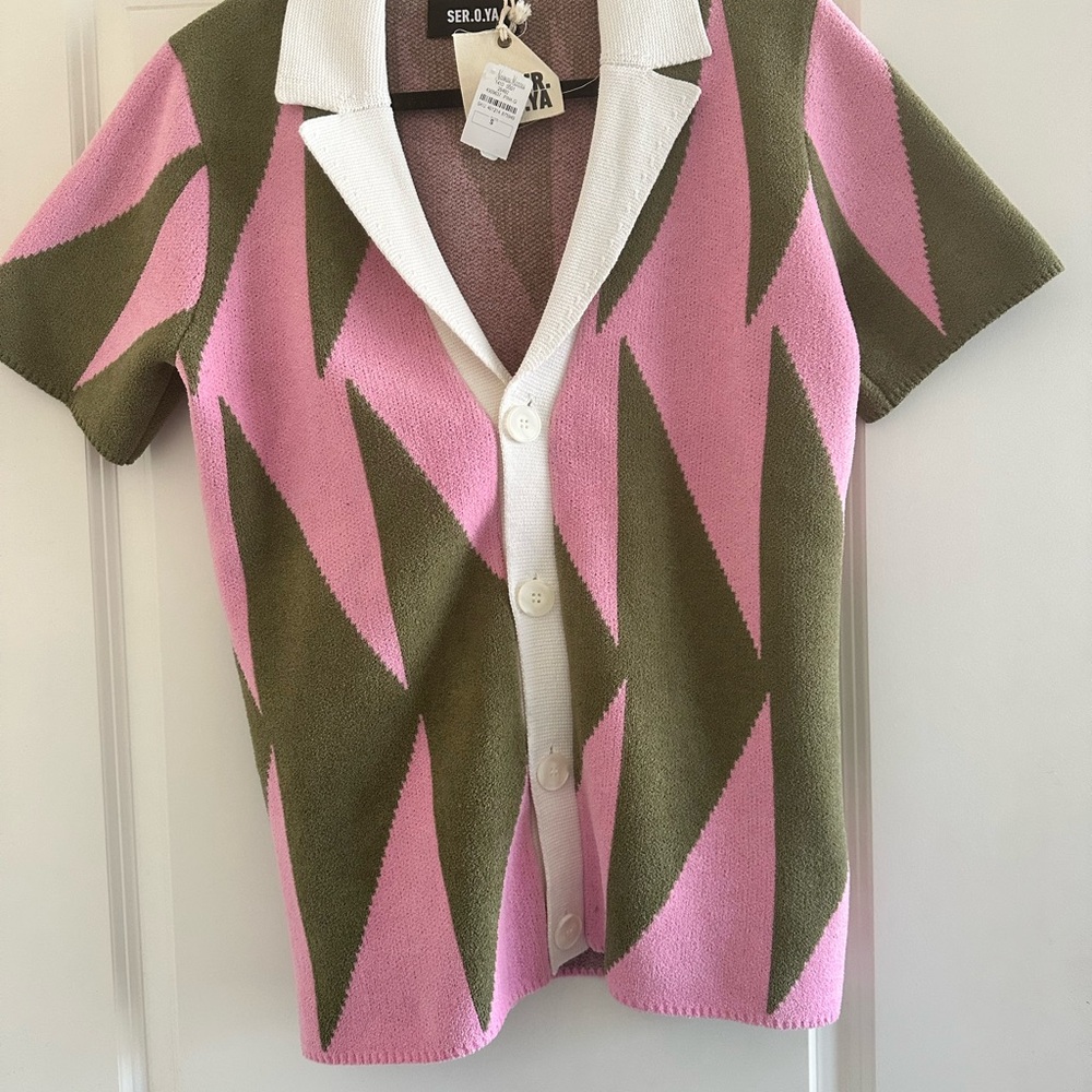 SER.O.YA Pink and Brown Knit Cardigan